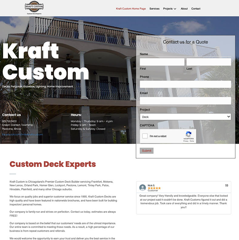 Kraft Custom Website Front Page