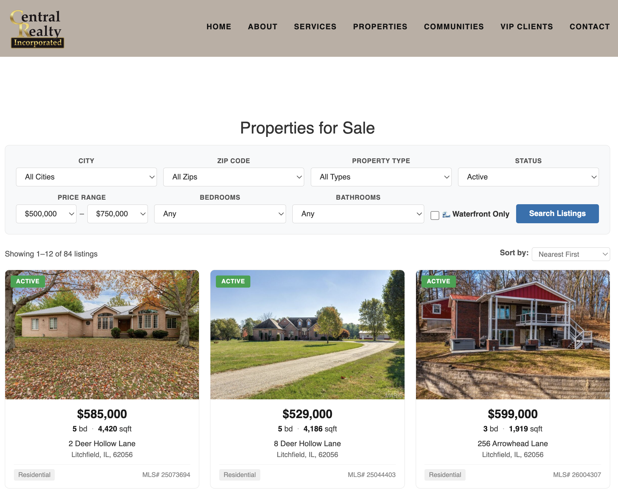 Central Realty Litchfield Properties Page